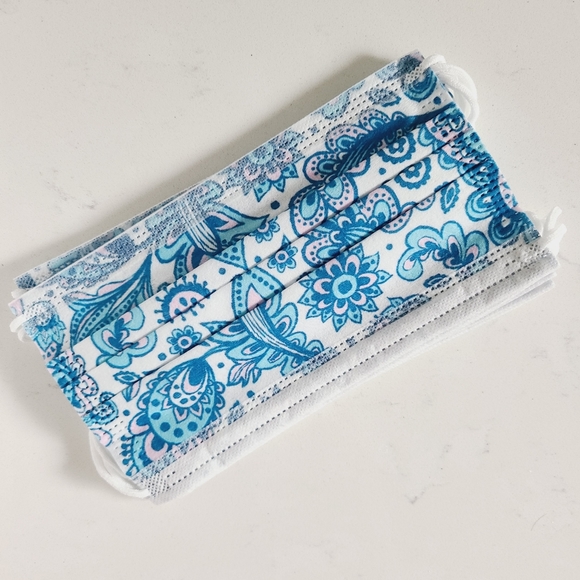 Paisley Facemasks - blue and pink- Set of 3 - Picture 1 of 3
